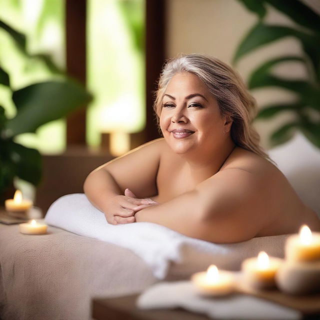 A large woman enjoying a relaxing day at a spa