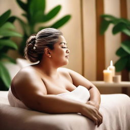 A large woman enjoying a relaxing day at a spa