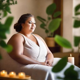 A large woman enjoying a relaxing day at a spa