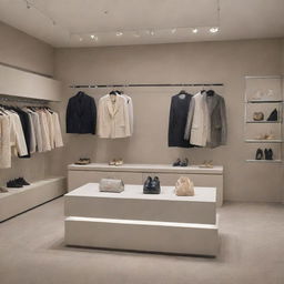 Showcase an elegant display of ZA Collection, featuring a broad array of luxury fashion clothing items, accessories, and shoes. The items should be styled perfectly and placed against a sleek, modern backdrop.