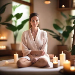 A tall woman enjoying a relaxing day at a spa