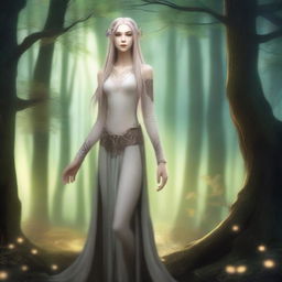 A tall, slender half-elf standing at 6 feet 4 inches and weighing 117 lbs