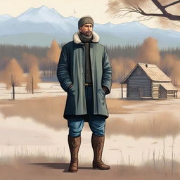 A detailed 2D illustration of a Russian man in full growth