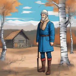 A detailed 2D illustration of a Russian man in full growth