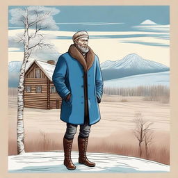 A detailed 2D illustration of a Russian man in full growth