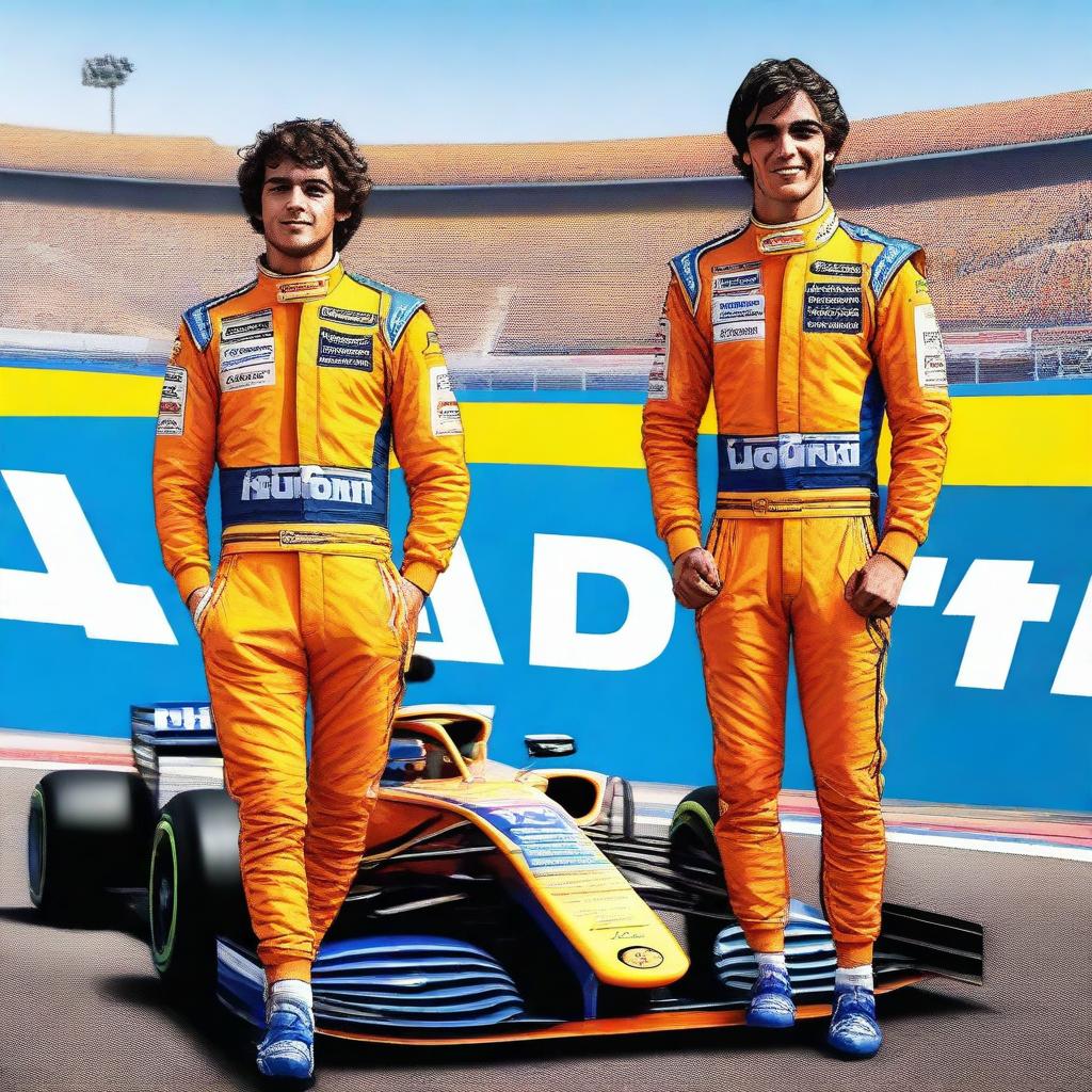 Create an image featuring Formula 1 drivers Lando Norris and Carlos Sainz