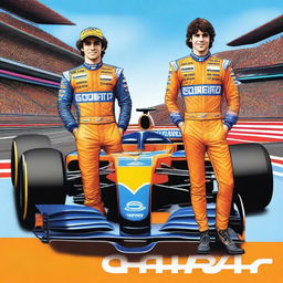 Create an image featuring Formula 1 drivers Lando Norris and Carlos Sainz