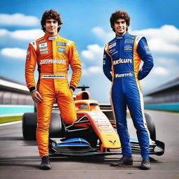 Create an image featuring Formula 1 drivers Lando Norris and Carlos Sainz