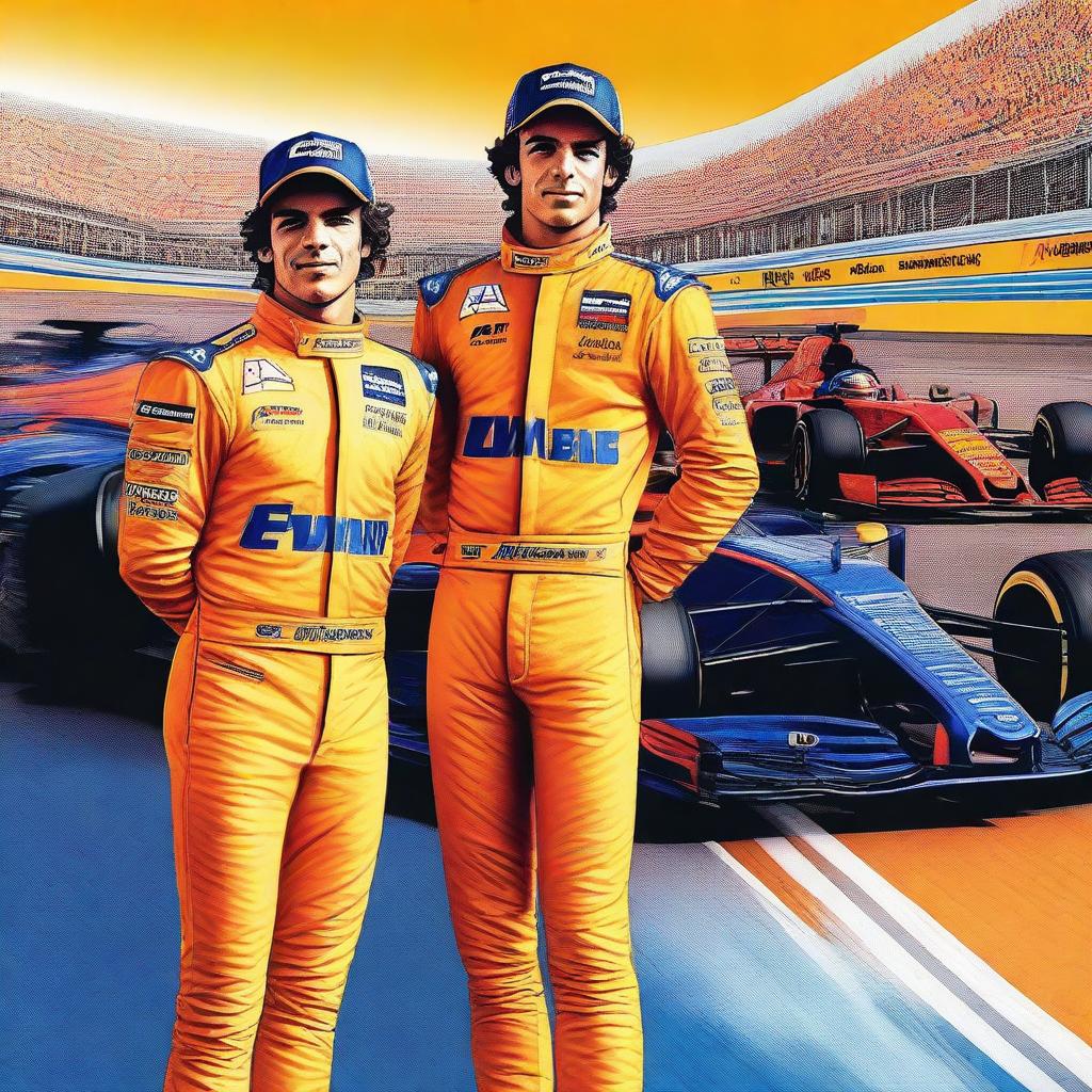 Create an image featuring Formula 1 drivers Lando Norris and Carlos Sainz