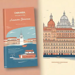 Create a captivating book cover that features iconic landmarks and cultural elements from Italy, Spain, France, and Norway