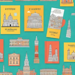 Design an A4 size book cover that features iconic landmarks and cultural elements from Italy, Spain, France, and Norway