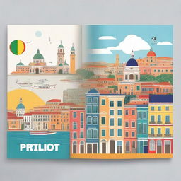 Create 1 A4 size book cover that features iconic landmarks and cultural elements from Italy, Spain, France, and Norway