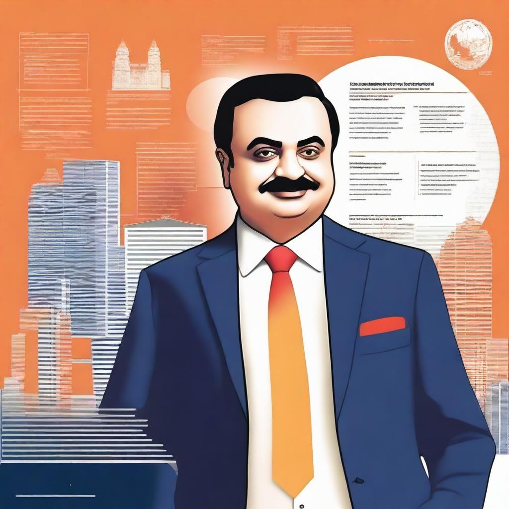 Create a detailed poster featuring Gautam Adani, the Indian business tycoon, with a professional and authoritative look