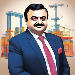 Create a detailed poster featuring Gautam Adani, the Indian business tycoon, with a professional and authoritative look