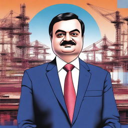 A detailed digital illustration of Gautam Adani, often referred to as the infra man of India