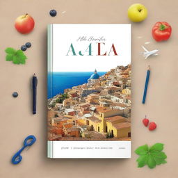 Create 1 A4 size book cover that features 2 images from Italy, 2 images from Spain, 2 images from France, and 2 images from Norway