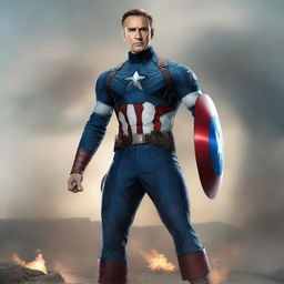 Create an image of Captain America, but with the face of Gautam Adani