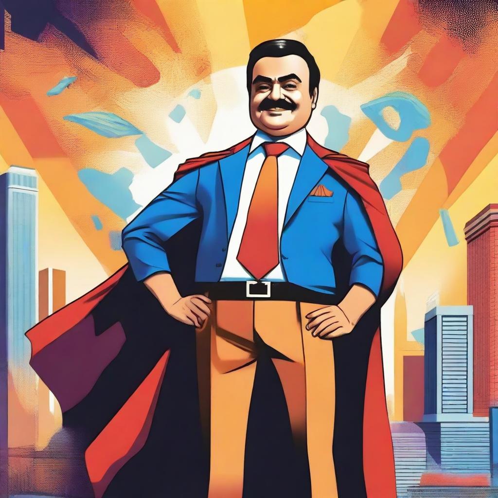 Create an image of Gautam Adani as a superhero character