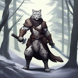 A male snow leopard Tabaxi rogue with two tails