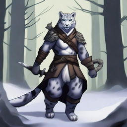 A male snow leopard Tabaxi rogue with two tails