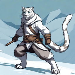 A detailed illustration of a male snow leopard Tabaxi rogue