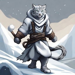 A detailed illustration of a male snow leopard Tabaxi rogue