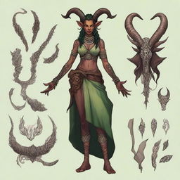 Create an image of a 6 ft tall, 115 lbs female druid tiefling