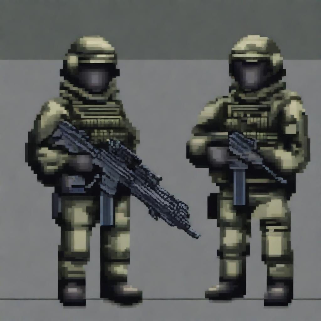 Create a detailed pixel art image of a special forces unit from Russia