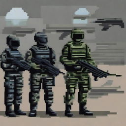 Create a detailed pixel art image of a special forces unit from Russia