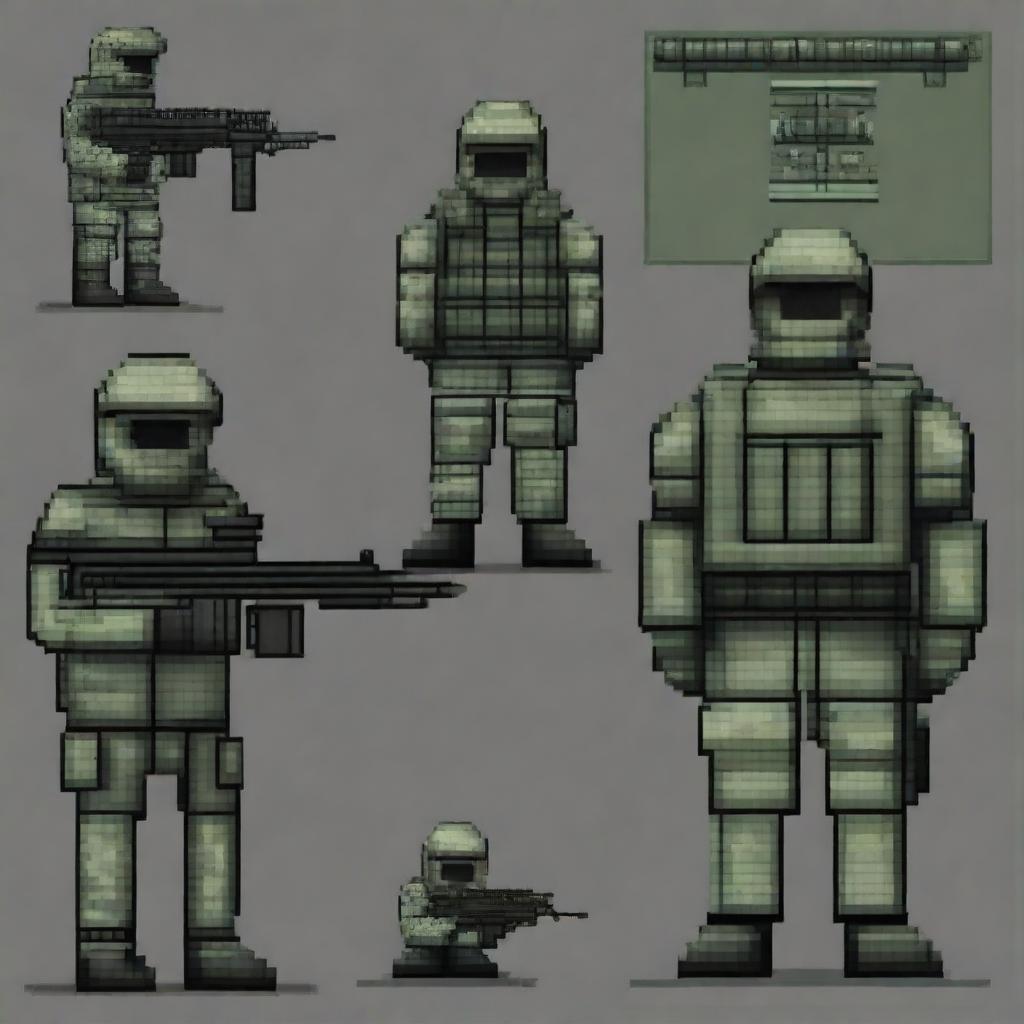 Create a detailed pixel art image of a special forces unit from Russia