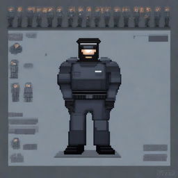 Create a detailed pixel art image of a single Russian police officer in riot gear