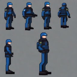 Create a detailed pixel art image of a single Russian police officer in riot gear for a platformer game