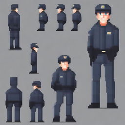 Create a detailed pixel art image of a single Russian police officer in riot gear for a platformer game