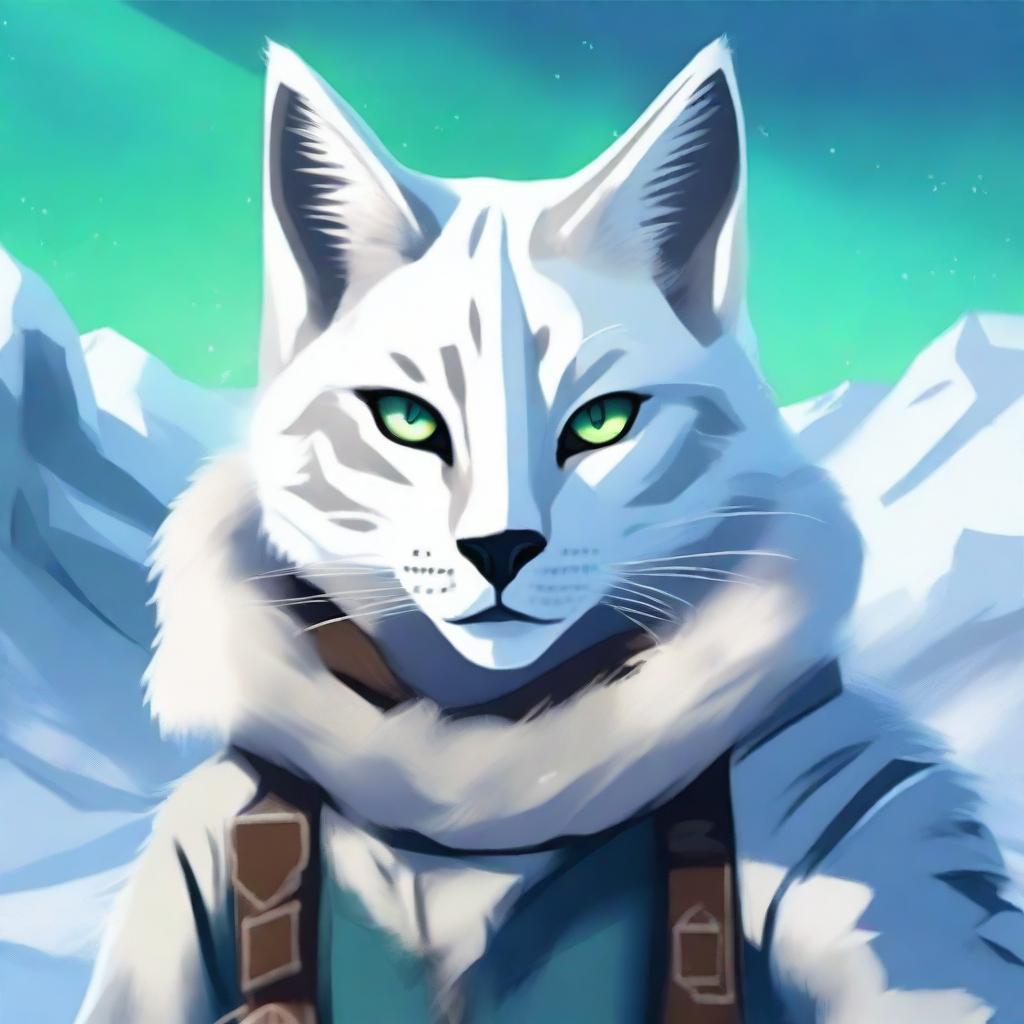 Create an image of an Arctic Tabaxi, a feline humanoid creature adapted to cold environments