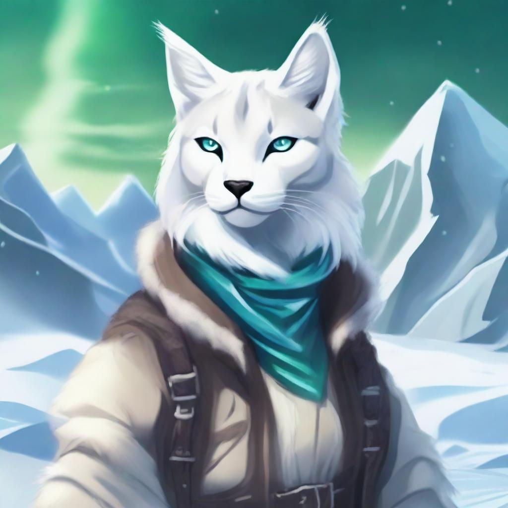 Create an image of an Arctic Tabaxi, a feline humanoid creature adapted to cold environments