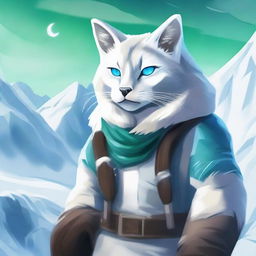 Create an image of an Arctic Tabaxi, a feline humanoid creature adapted to cold environments