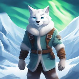 Create an image of an Arctic Tabaxi, a feline humanoid creature adapted to cold environments