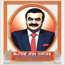 A poster featuring Gautam Adani with the title 'The Lord of Development'