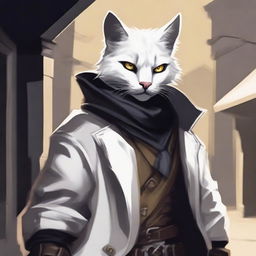 A detailed illustration of a white-furred Tabaxi rogue