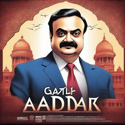 Create a movie poster featuring Gautam Adani titled 'Gautam Adani: The Lord of Developments'