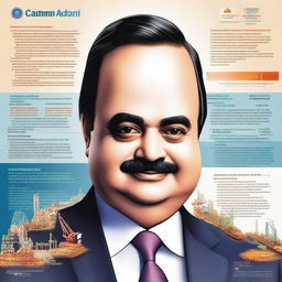 A detailed and realistic poster of Gautam Adani, showcasing his achievements and influence in the business world