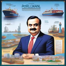 A detailed and realistic poster of Gautam Adani, showcasing his achievements and influence in the business world