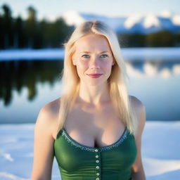 A very attractive Finnish woman, viewed from the waist up