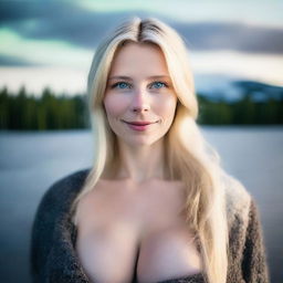 A very attractive Finnish woman, viewed from the waist up