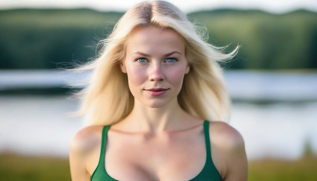 A highly attractive Finnish woman, seen from the waist up