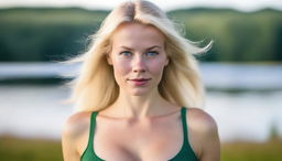 A highly attractive Finnish woman, seen from the waist up