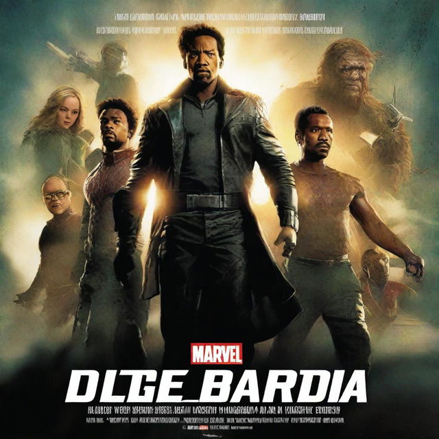 A Marvel movie poster featuring real people, written over a black silhouette titled 'El Colega del Cuadrado'