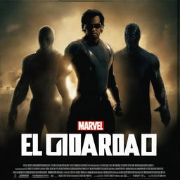 A Marvel movie poster featuring real people, written over a black silhouette titled 'El Colega del Cuadrado'