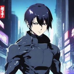 A cold and ruthless anime boy in the style of Gantz, with a dark and intense atmosphere