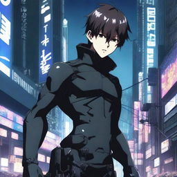 A cold and ruthless anime boy in the style of Gantz, with a dark and intense atmosphere